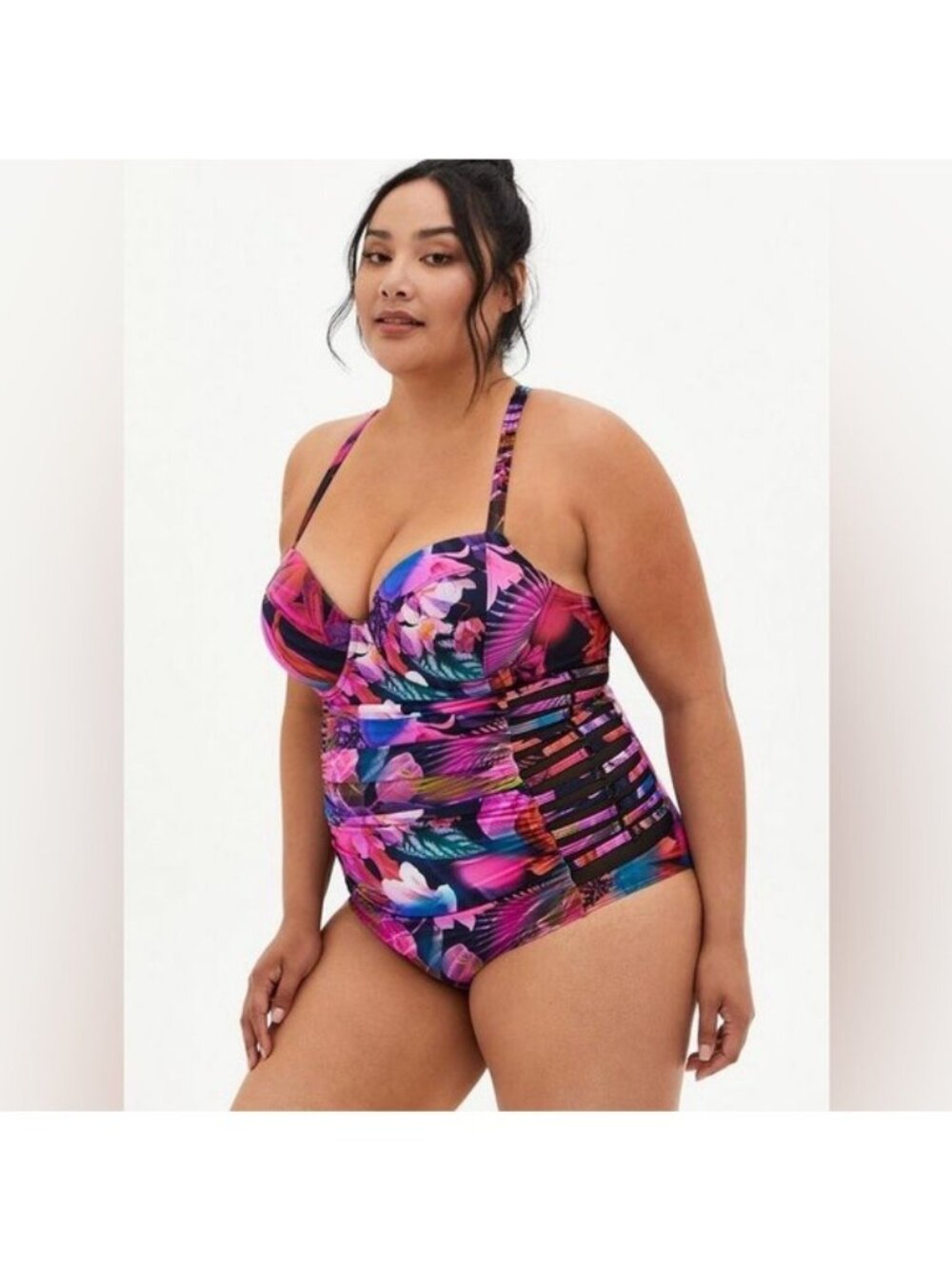 Torrid Floral Slim Fix Underwire Lattice Side One Piece Swimsuit 14-16 DD